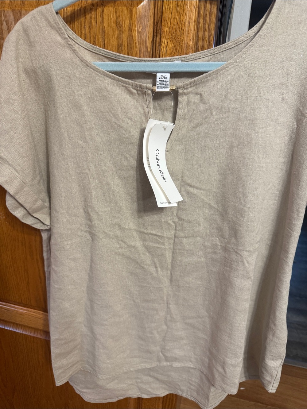 Calvin Klein Beige Linen Short Sleeve Blouse